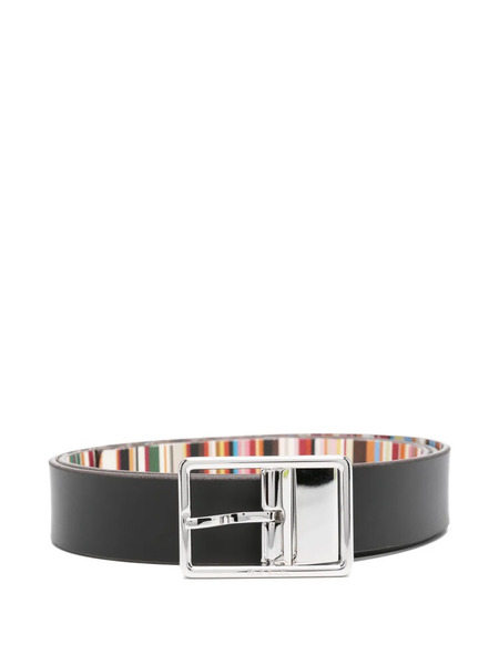  Paul Smith Striped-reversible Leather Belt - Black 
