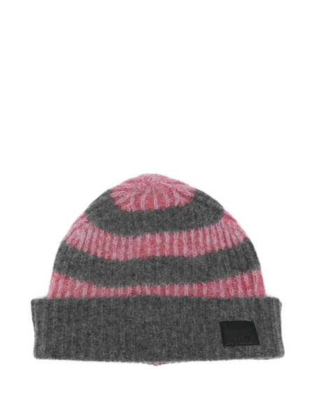  Paul Smith Striped Ribbed Beanie - Grey 