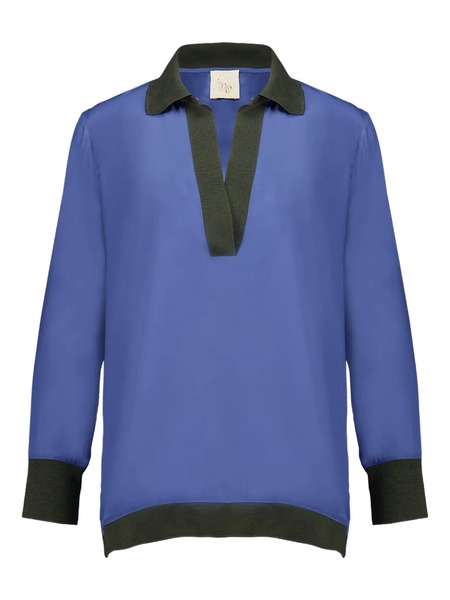  Paula Contrasting-collar Blouse - Blue 