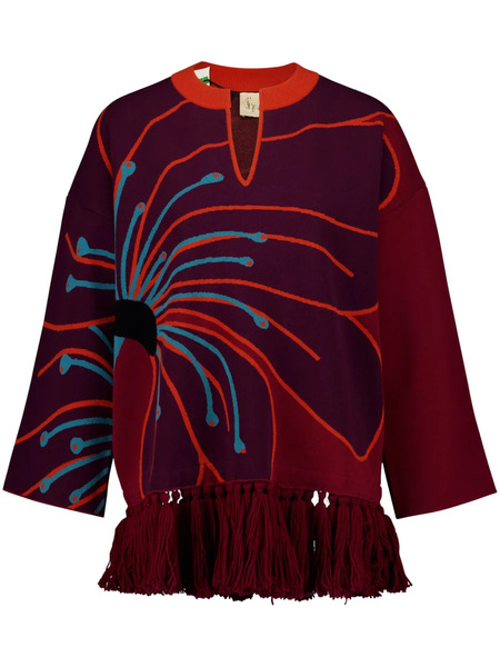  Paula Fringe-detail Jacquard Sweater - Red 