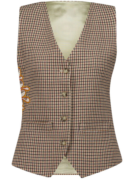  Paula Houndstooth-pattern Embroidered Waistcoat - Brown 