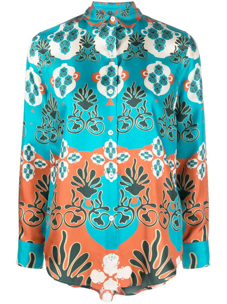  Paula Patterned-jacquard Silk Shirt - Blue 