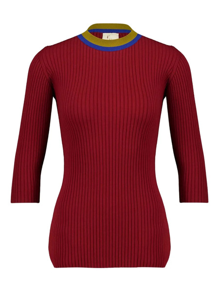  Paula Ribbed Back-opening Jumper - Red 