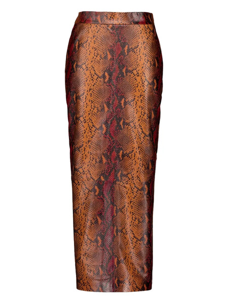  Paula Snake-effect Pencil Skirt - Brown 