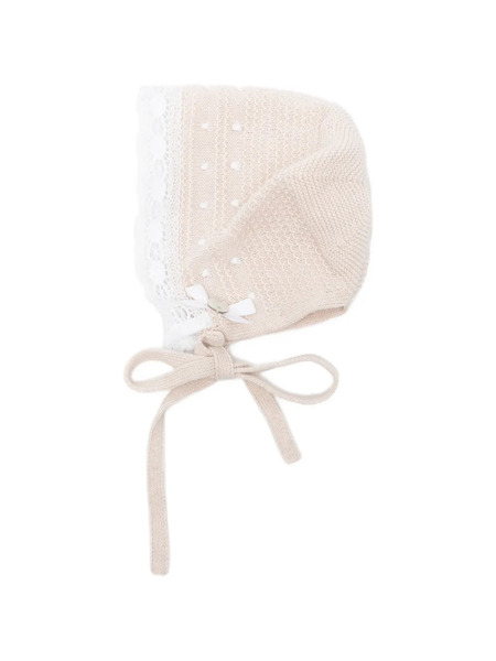  Paz Rodriguez Lace-trim Bow Knitted Hat - Neutrals 