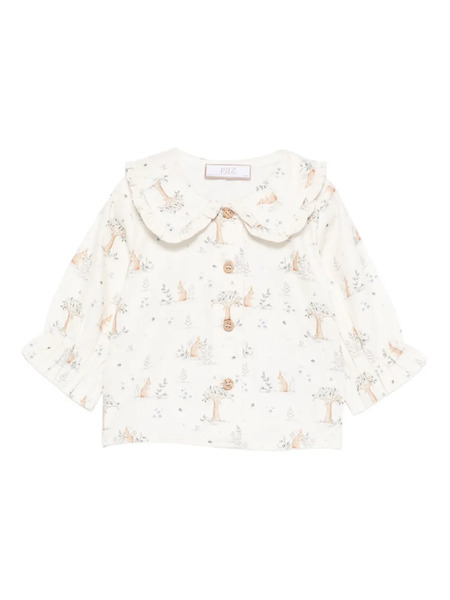  Paz Rodriguez Rabbit-print Ruffled Blouse - Neutrals 