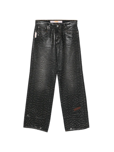  Pdf Leopard Print Denim Jeans - Black 