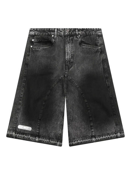  Pdf Pleated-panel Denim Shorts - Black 