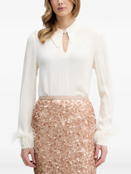  Pedro Del Hierro Feather-trim Keyhole Blouse - Neutrals 