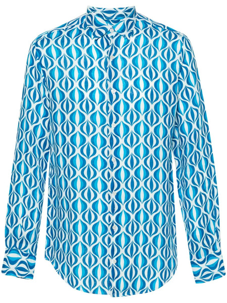  Peninsula Swimwear Geometric-print Linen Shirt - Blue 