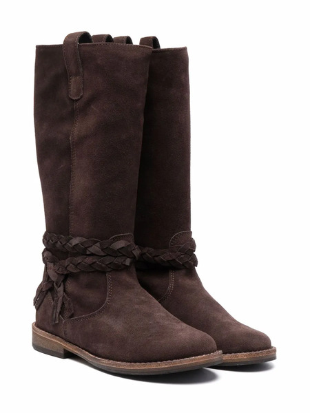  Pèpè Braid-detail Suede Boots - Brown 