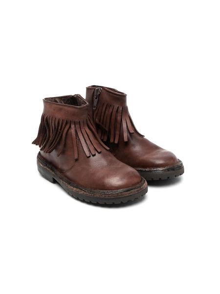  Pépé Kids Fringed Leather Ankle Boots - Brown 