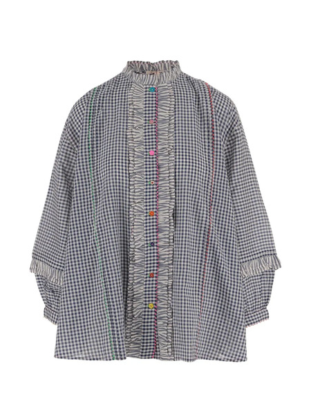  Pero Ruffled Checked Shirt - Blue 