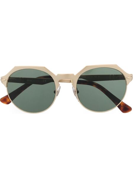  Persol Half-rim Round Frame Sunglasses - Gold 