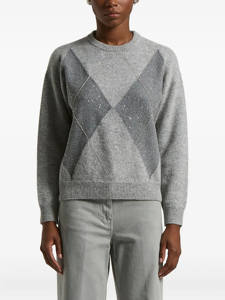  Peserico Argyle Embellished Sweater - Grey 