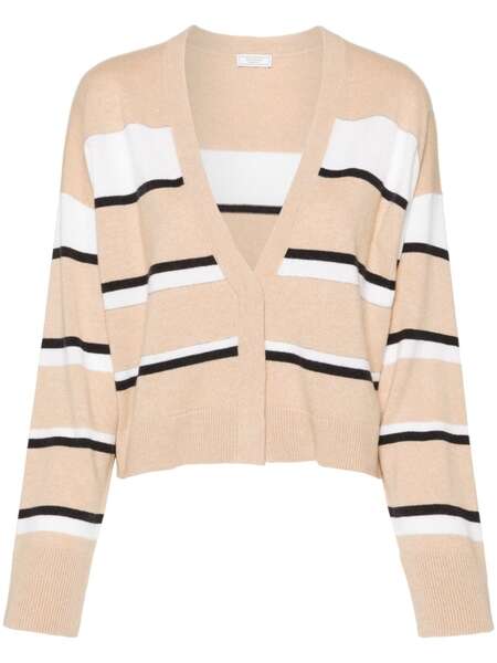  Peserico Bead-embellished Striped Cardigan - Neutrals 