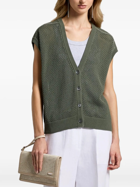  Peserico Button V-neck Knitted Vest - Green 
