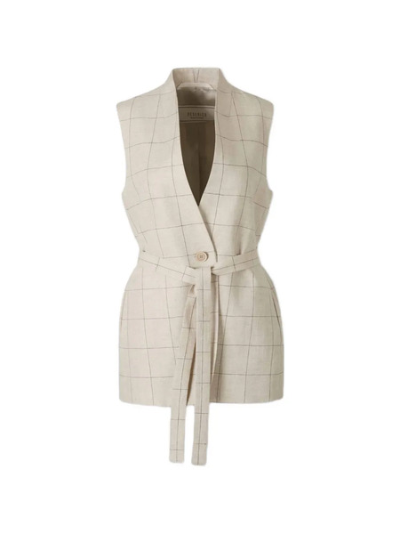 Peserico Checked-pattern Belted V-neck Jacket - Neutrals 
