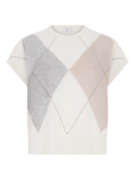  Peserico Diamond-pattern Short-sleeve Top - White 