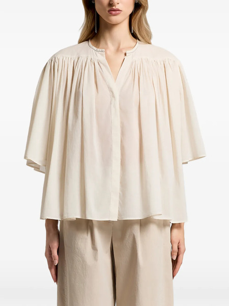  Peserico Gathered V-neck Blouse - Neutrals 