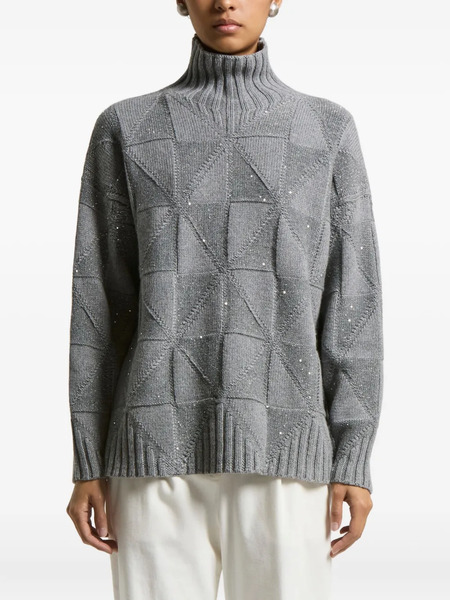  Peserico Geometric-pattern Sequin-embellished Sweater - Grey 