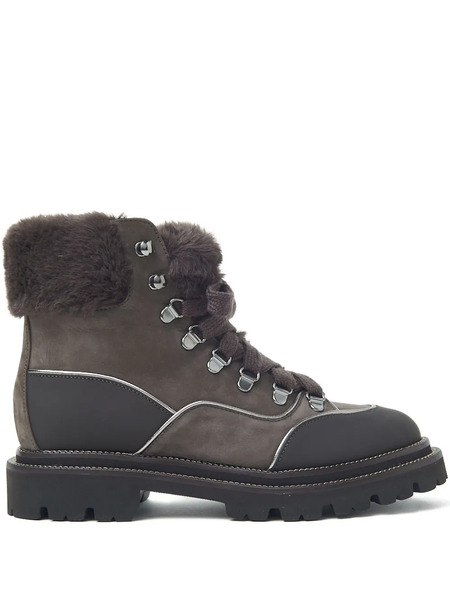  Peserico Lace-up Shearling-trim Boots - Brown 