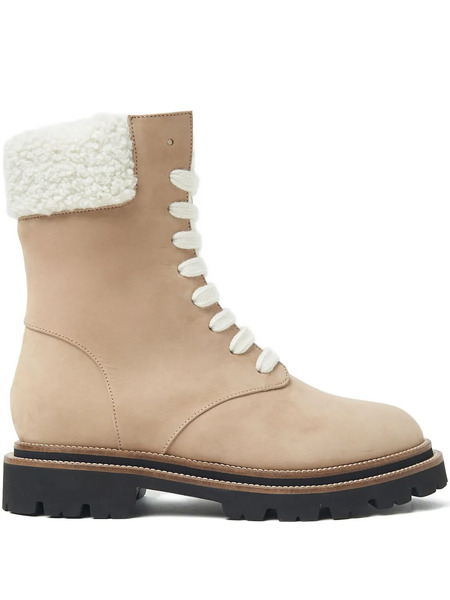  Peserico Lace-up Shearling-trim Boots - Brown 