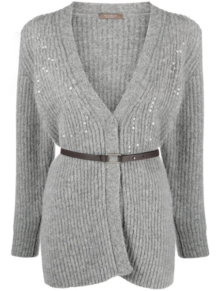 Peserico Sequin-embellished Belted Cardigan - Grey 