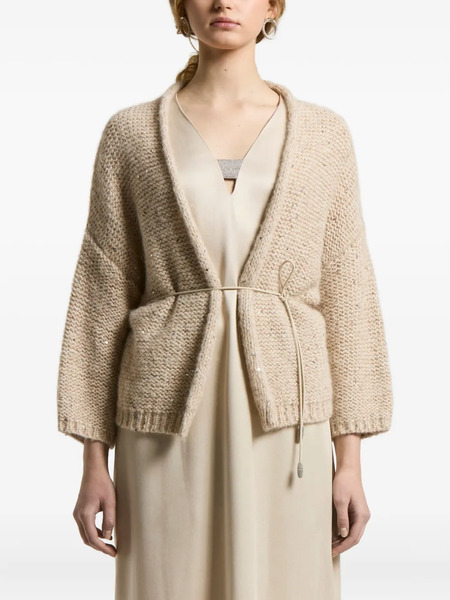  Peserico Sequin-embellished Belted Cardigan - Neutrals 