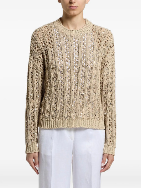  Peserico Sequin-embellishment Round-neck Sweater - Neutrals 