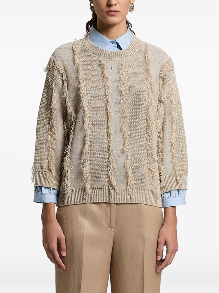  Peserico Sequinned Fringed Sweater - Neutrals 