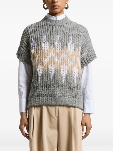  Peserico Short-sleeve Geometric-pattern Vest - Grey 