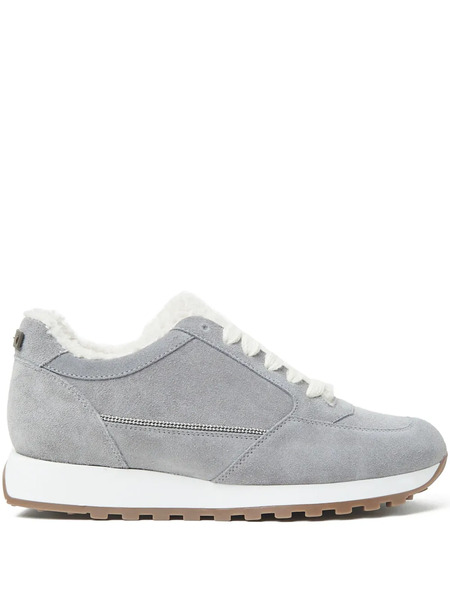  Peserico Suede Shearling-trim Sneakers - Grey 