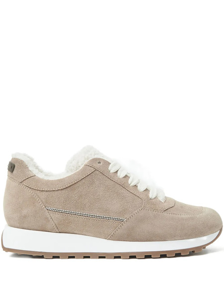  Peserico Suede Shearling-trim Sneakers - Neutrals 