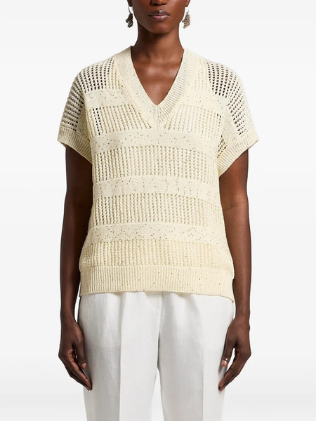  Peserico V-neck Open Knit Top - Yellow 