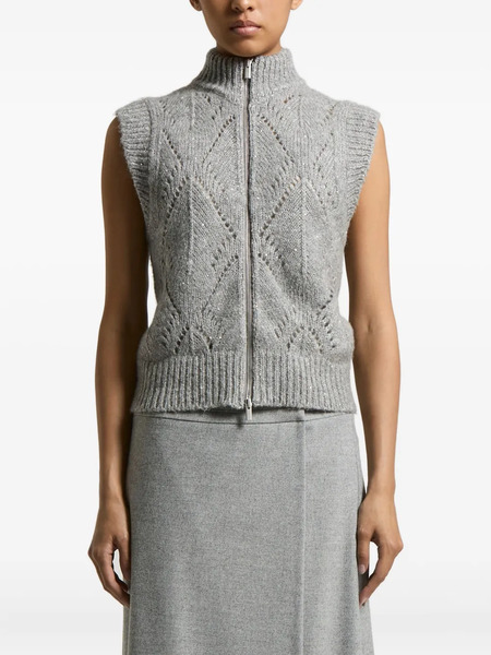  Peserico Zip-front Sleeveless Cardigan - Grey 