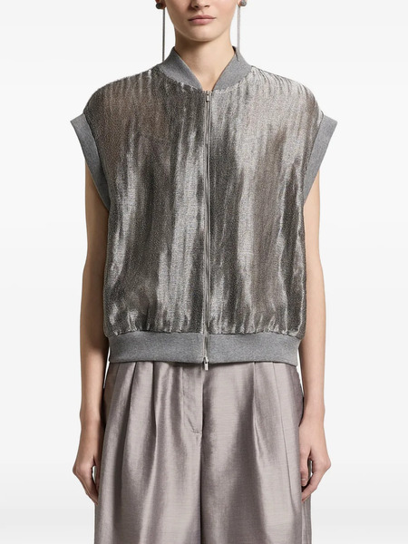  Peserico Zip-up Sleeveless Bomber Jacket - Silver 