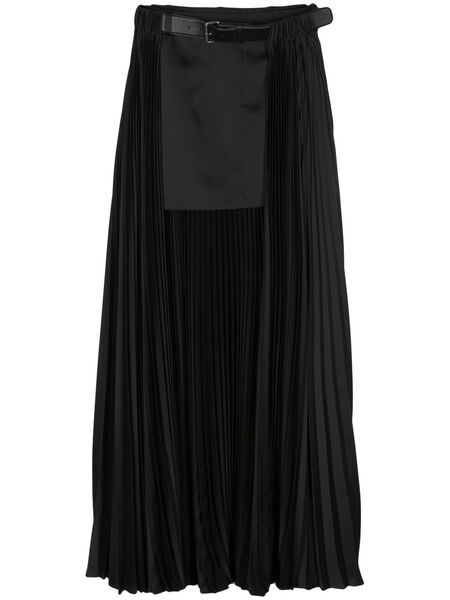  Peter Do Pleated-overlayer Belted Skirt - Black 