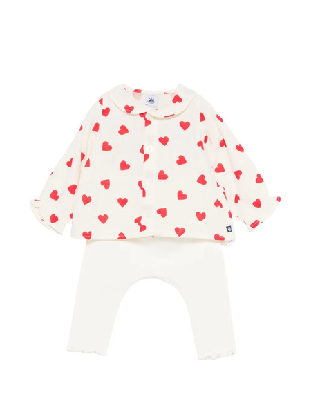  Petit Bateau Heart-print Trouser Set - Neutrals 