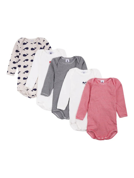  Petit Bateau Printed Bodysuit (pack Of Five) - Neutrals 