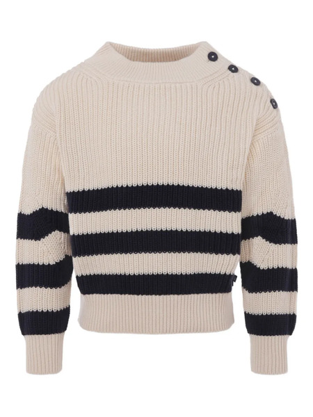  Petit Bateau Striped Button-detailed Sweater - Neutrals 