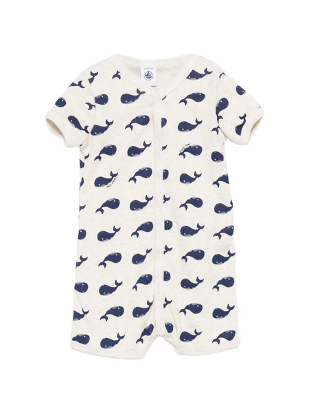  Petit Bateau Whale-print Romper - Neutrals 