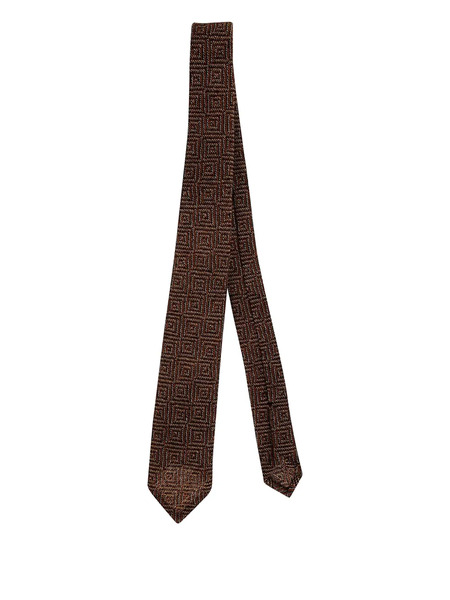  Petronius Geometric-pattern Wool Tie - Brown 
