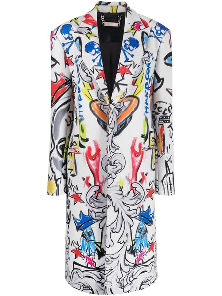  Philipp Plein Agnelli Graffiti-print Single-breasted Coat - White 
