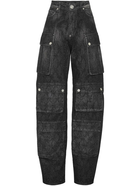 Philipp Plein Cargo Monogram Strass Jeans - Black 