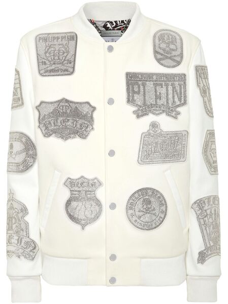  Philipp Plein Crystal College Bomber Jacket - White 