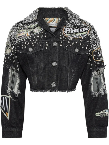  Philipp Plein Crystal-embellished Denim Jacket - Black 
