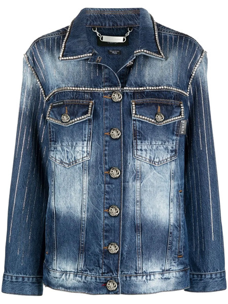  Philipp Plein Crystal-embellished Denim Jacket - Blue 