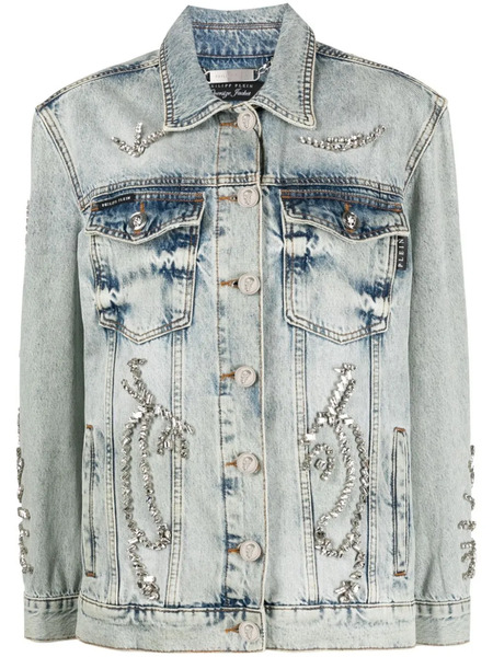  Philipp Plein Crystal-embellished Denim Jacket - Blue 