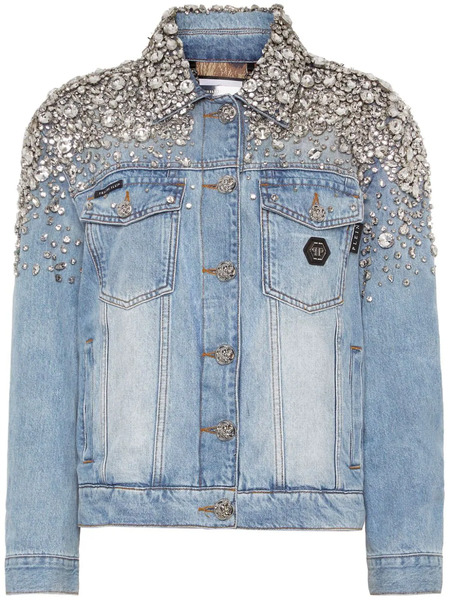  Philipp Plein Crystal-embellished Denim Jacket - Blue 